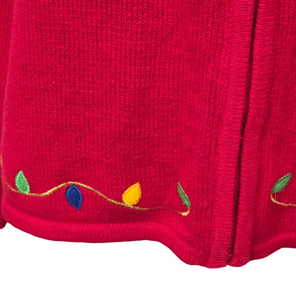 Tiara International Christmas Snowman Holiday Embroidered Red Cardigan L BA - Picture 4 of 9